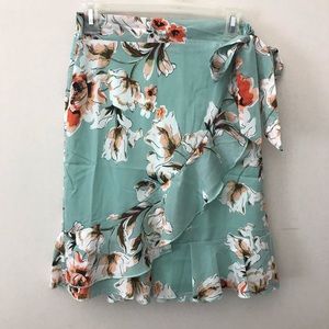 Ella Mae Modest Floral Faux Wrap Ruffle Skirt